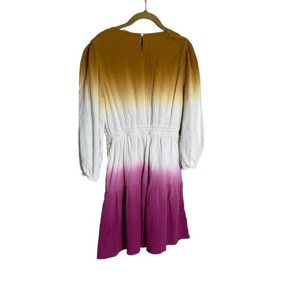 Universal Thread Ombre Gold Pink Peasant Dress Pockets Medium - Picture 3 of 5